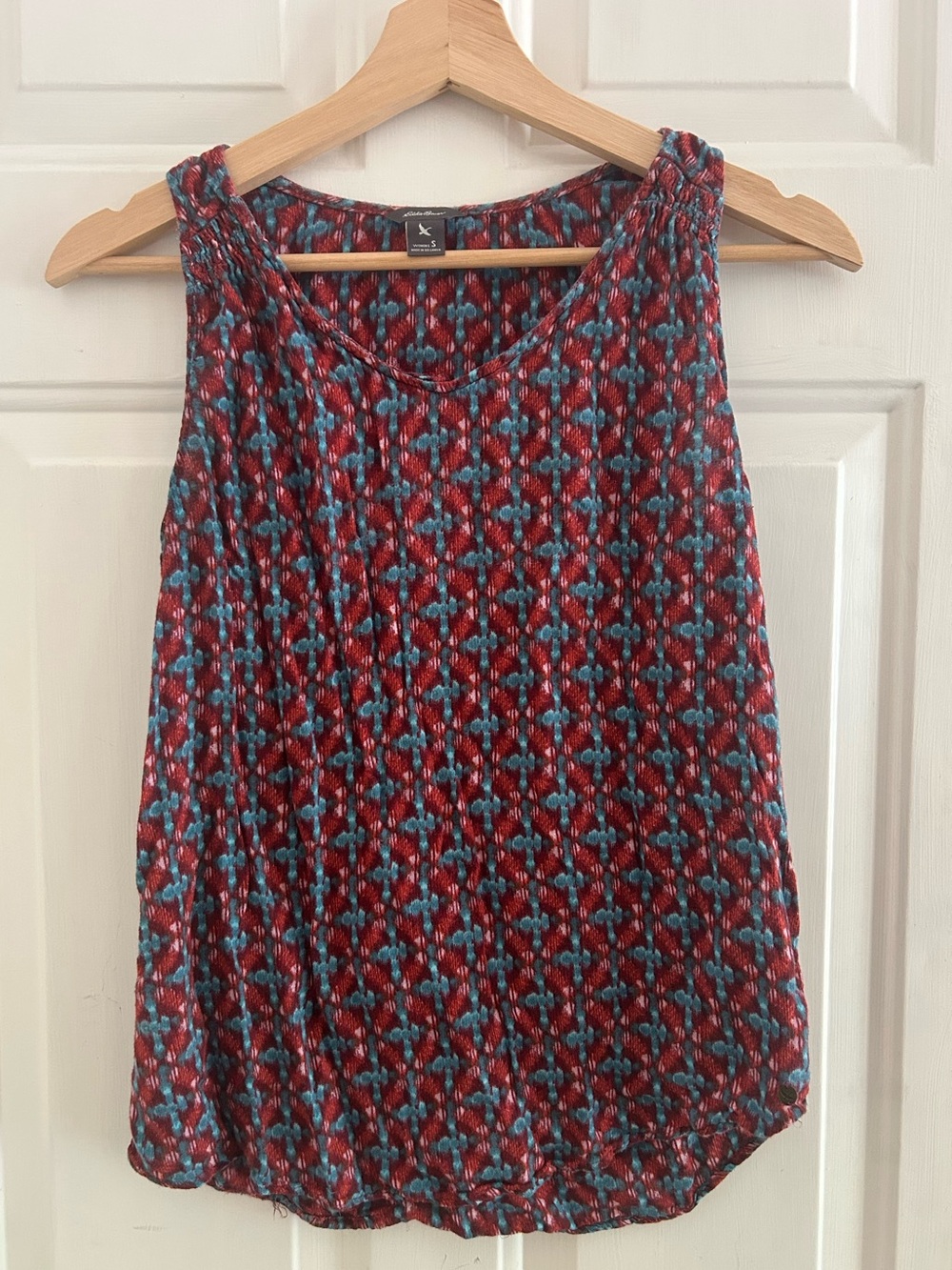 Eddie Bauer Red and Teal Patterned Sleeveless Tank